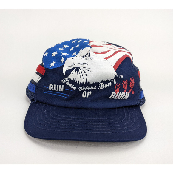 These Colors Don't Run or Burn American Flag Eagle Truck Hat Made in USA Haband - Picture 3 of 8